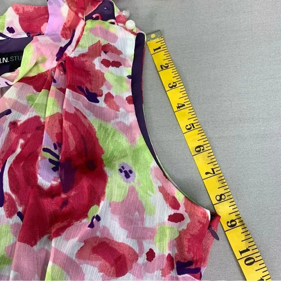 I.N. Studio Sleeveless Chiffon Bow Tie Sheath Dress Size 12 Multicolor Floral - Picture 11 of 14